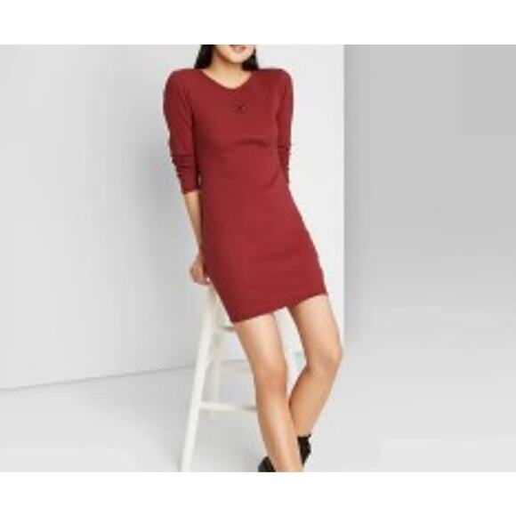 Wild Fable Women's Red Ribbed Long Sleeve Bodycon Dress- Size XS - NWT - Picture 4 of 8